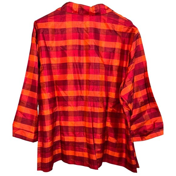 Liz & Me Plaid Button-Up Shirt For Women In Red & Orange - Picture 2 of 4